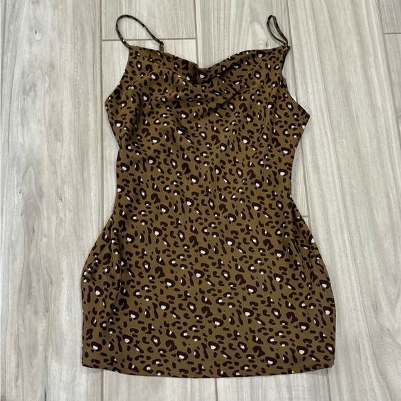 ✨2 for $25 Urban Outfitters Mallory Leopard Print Cowl Neck Slip Dress - Picture 2 of 3